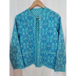 Quilted Reversible Jacket Cotton Block Print Women's S Coastal Grandma